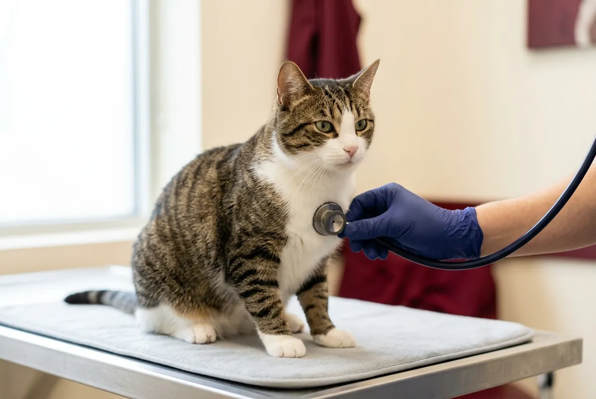 Muayene masasında sakin bir kedi
